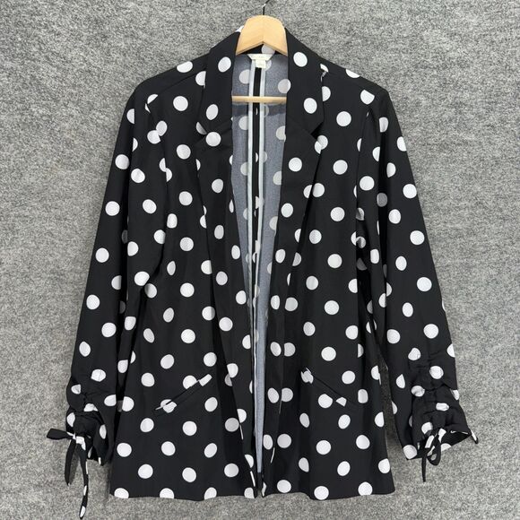 Cato Blazer Women L Large Black Polka Dot Open Front Collared Long Sleeve Casual - Picture 1 of 7
